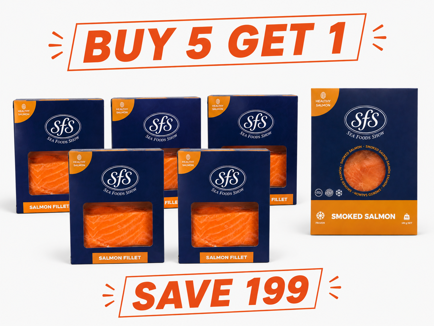 Buy 5 packs salmon portions (200g) get 1 pack smoked salmon (100g)