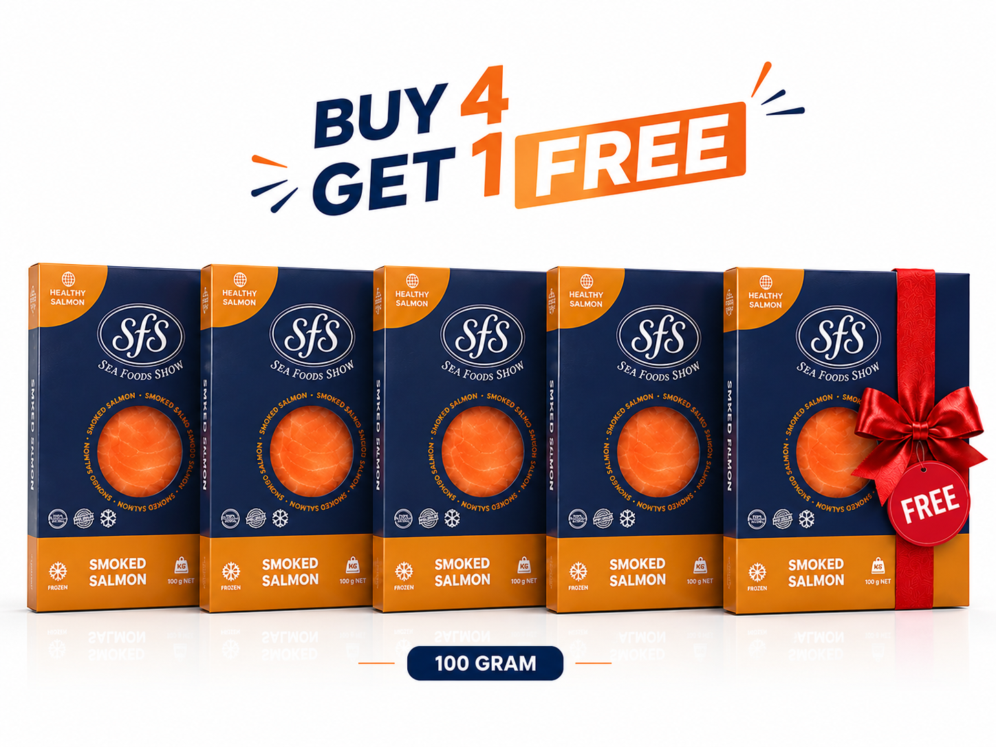 Buy 4 smoked salmon slices 100g Get 100g FREE