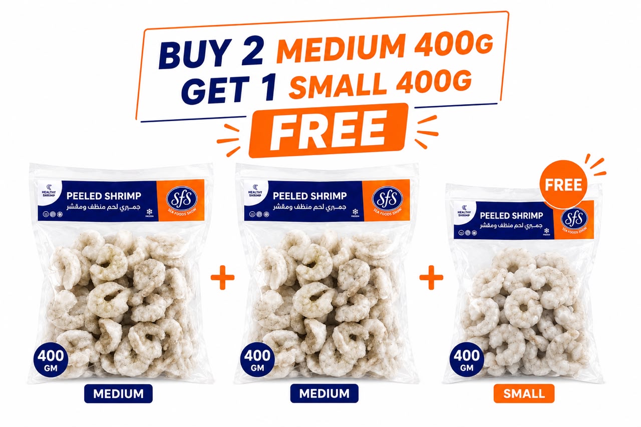 Buy 2 medium shrimp 400g get 1 small shrimp 400g FREE